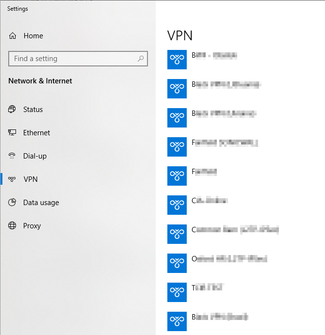 Windows 10 VPN list