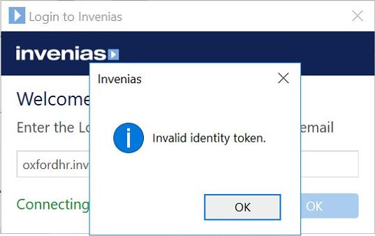 Invenias - Invalid identity token