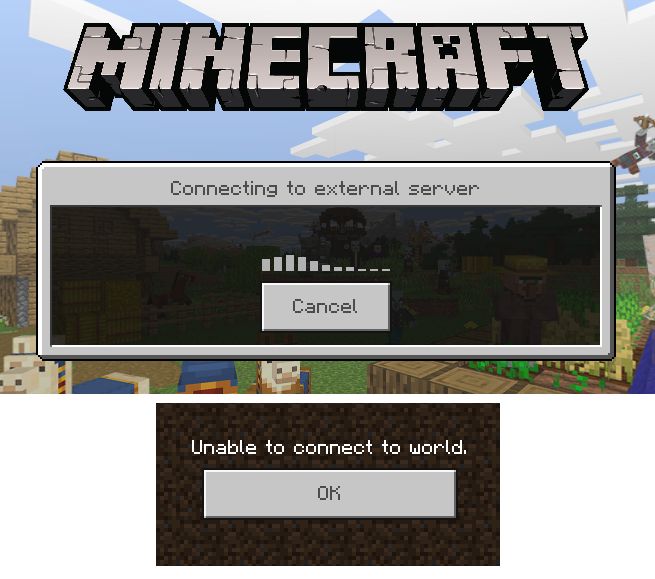 Unable to connect to world