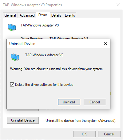 Delete TAP-Windows Adapter v9