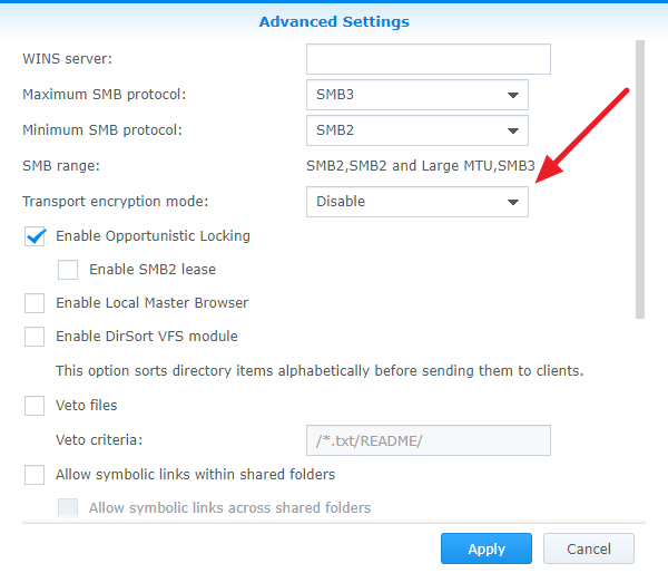File Services > SMB > Advanced Settings