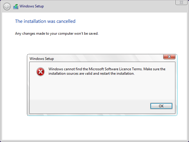 Windows cannot find the Microsoft Software Licence Terms