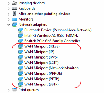 Device Manager - WAN Miniport