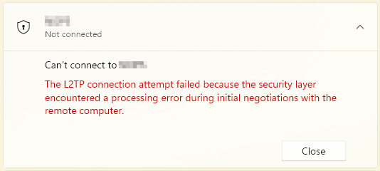 The L2TP connection attempt failed
