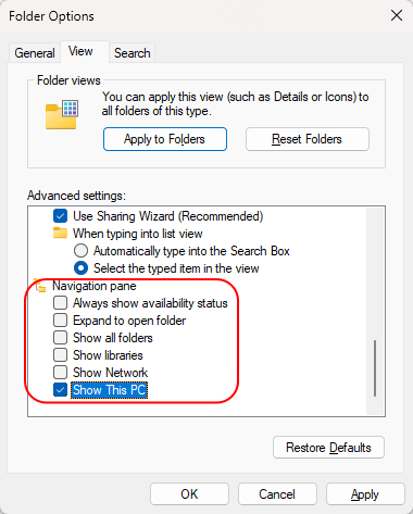 Windows Explorer Options