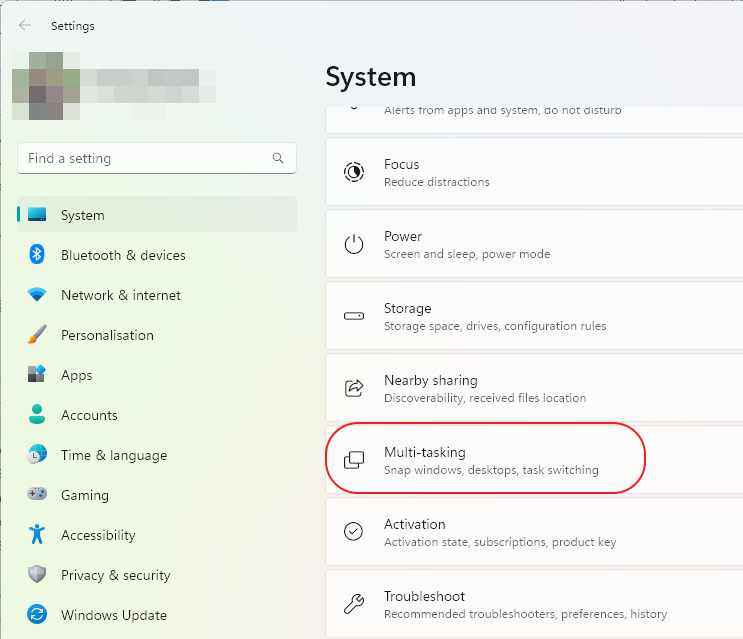 Windows Settings > System > Multi-tasking