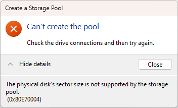 Create a Storage Pool - Can't create the pool