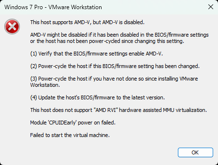 This host supports AMD-V, but AMD-V is disabled