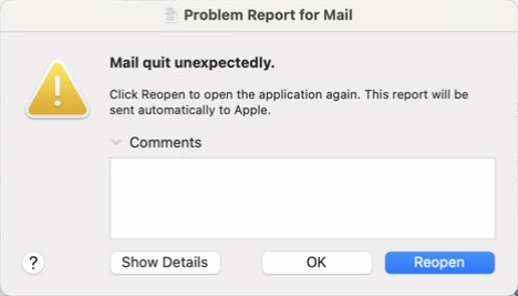 Mail quit unexpectedly