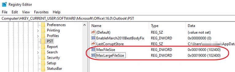Outlook Registry MaxLargeFileSize 