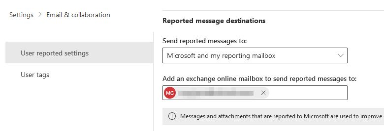 Reported message destinations