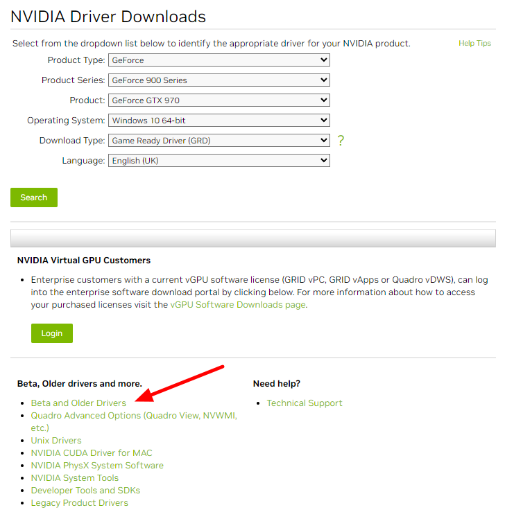 Nvidia Driver Download Webpage
