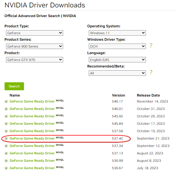Nvidia Old Driver Download Webpage