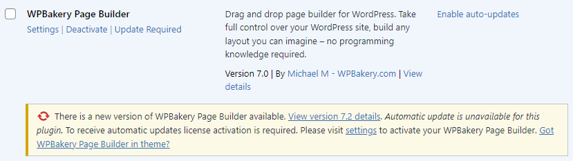 WPBakery Page Builder Update Notice