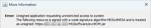 Unsigned application requesting unrestricted access to system