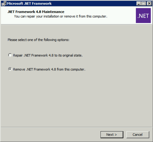 Remove .NET Framework 4.8 from this computer.