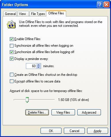 Re-initiate offline files cache in Windows XP