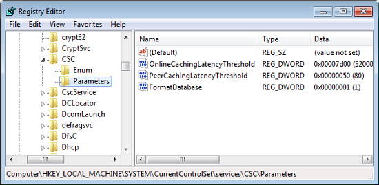 Re-initiate offline files cache in Windows 7