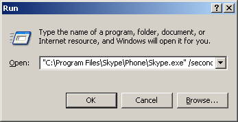 Run "C:\Program Files\Skype\Phone\Skype.exe" /secondary
