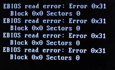 EBIOS read error: Error 0x31 Block 0x0 Sector 0