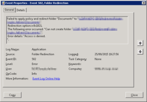 Folder Redirection Fails. Event ID 502 - Access is denied - Mysysadmintips