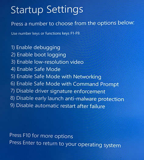 Windows 10 Startup Settings